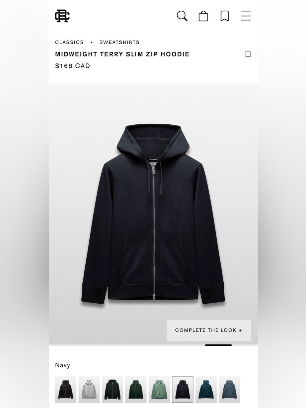 Reigning Champs Cotton Zip Hoodie - Navy